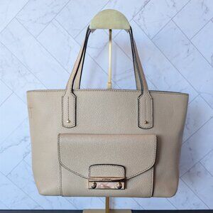 Furla Beige Pebbled Leather Tote with Front Flap Pocket & Strap
